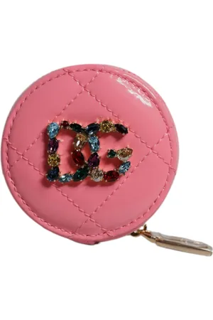 Dolce & Gabbana Accessoires, Dames, Roze, ONE Size, Leer, Roze Lam Leren Kristal Muntenportemonnee