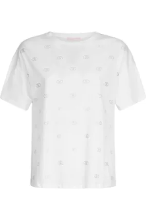 Liu Jo Tops, Dames, Wit, M, Katoen, Wit Katoenen T-shirt met Strass