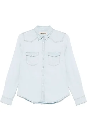 SEMICOUTURE Blouses & Shirts, Dames, Blauw, L, Denim, Heldere Blauwe Overhemd Stijlvol Model