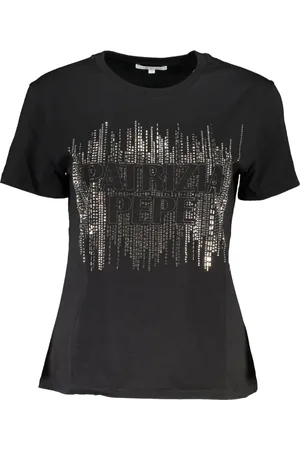 Patrizia Pepe Tops, Dames, Zwart, S, Korte Mouw T-shirt Zwart Vrouwen Contrast Logo