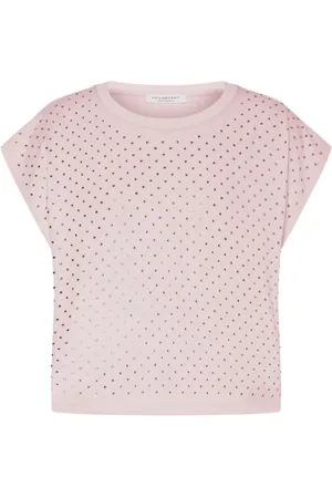 Serafini Tops, Dames, Roze, S, Katoen, Katoenen Jersey T-shirt met Strass