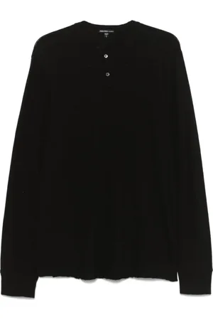 James Perse Tops, Heren, Zwart, M, Katoen, Zwarte Henley Longsleeve T-shirt