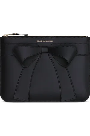 Comme des Garçons Accessoires, Heren, Zwart, ONE Size, Leer, Zwarte Portemonnee met Grote Strik