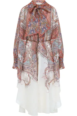 ZIMMERMANN Kleedjes, Dames, Veelkleurig, S, Strik Hals Midi Jurk