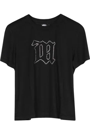 MISBHV Tops, Dames, Zwart, M, Kristal Logo Zwart Kortemouw T-shirt