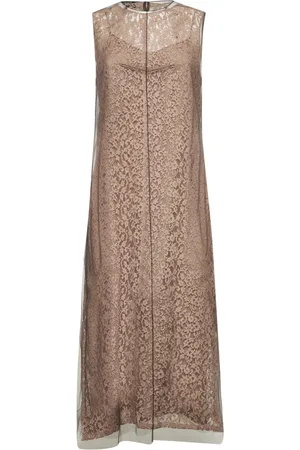 Fendi Kleedjes, Dames, Roze, S, Roze Bloemenkant Midi Jurk