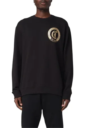 Roberto Cavalli Sweatshirts & Hoodies, Heren, Zwart, S, Katoen, Zwart Crest Logo Sweatshirt