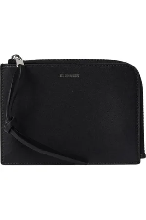 Jil Sander Accessoires, Heren, Zwart, ONE Size, Leer, Zwarte Leren Kaarthouder met Knoop