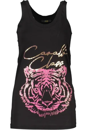 Roberto Cavalli Tops, Dames, Zwart, L, Katoen, Zwarte Katoenen Dames Top