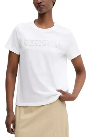 Desigual Tops, Dames, Wit, M, Katoen, Wit Katoenen T-Shirt Korte Mouw