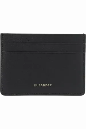 Jil Sander Accessoires, Heren, Zwart, ONE Size, Leer, Minimalistische Leren Kaarthouder Portemonnee