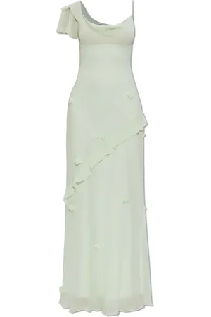 Self-Portrait Kleedjes, Dames, Groen, XS, Polyester, Jurk met ruches en bloemenmotief