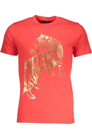 Roberto Cavalli Tops, Heren, Rood, 2Xl, Katoen, Rood Katoenen Bedrukt Logo T-Shirt