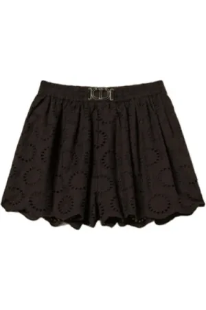 Twin-Set Rokken, Dames, Bruin, M, Katoen, Zwarte Geborduurde Bermuda Shorts