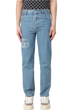 Gucci Jeans, Heren, Blauw, W33, Katoen, Logo Straight Leg Jeans Stijlvolle Look