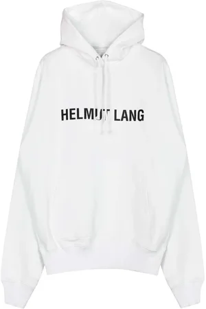 Helmut Lang Sweatshirts & Hoodies, Heren, Wit, L, Katoen, Witte Logo Hoodie Lange Mouw