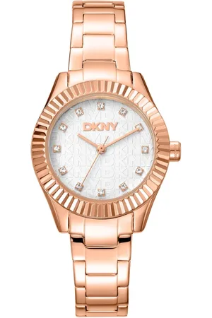DKNY Accessoires, Dames, Geel, ONE Size, Elegante stalen band kwarts horloge