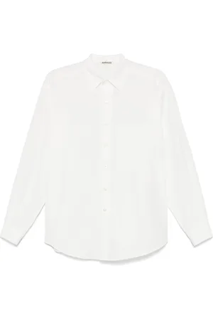 Auralee Overhemden, Heren, Wit, 2Xl, Witte Button-Up Shirt Met Gebogen Zoom