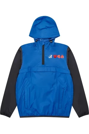 Comme des Garçons Jassen, Heren, Blauw, M, Nylon, Blauw/Zwart Half Zip Waterbestendige Jas