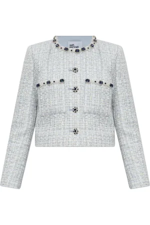 Self-Portrait Jassen, Dames, Blauw, S, Tweed, Tweed blazer met glinsterende applicaties