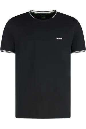 HUGO BOSS Tops, Heren, Zwart, XL, Katoen, Geribbelde randen katoenen T-shirt
