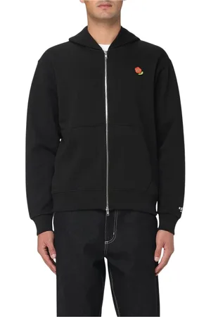 Kenzo Sweatshirts & Hoodies, Heren, Zwart, L, Katoen, Bloemen Geborduurde Rits Hoodie