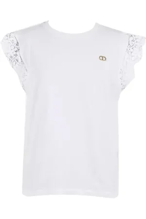 Twin-Set Tops, Dames, Wit, 2Xs, Katoen, Witte T-shirt met Macramé Mouwen