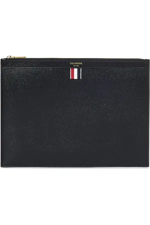 Thom Browne Tassen, Heren, Zwart, ONE Size, Leer, Zwarte Leren Documenthouder Clutch