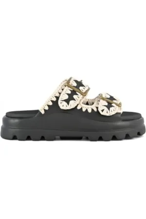 Mou Schoenen, Dames, Zwart, 39 EU, Zwarte Slide Sandalen Twee-Gesp Stijl