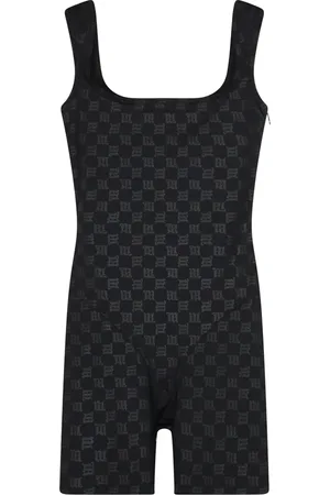 MISBHV Jumpsuits & Playsuits, Dames, Zwart, S, Monogram Short Bodysuit met Verborgen Rits