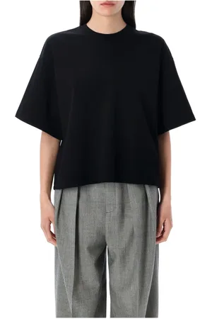 Saint Laurent Tops, Dames, Zwart, S, Katoen, Zwart Katoenen Piqué T-Shirt Ss 25