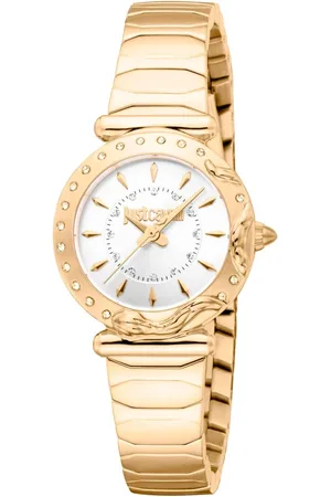 Roberto Cavalli Accessoires, Dames, Geel, ONE Size, Stijlvol Roestvrijstalen Kwartshorloge