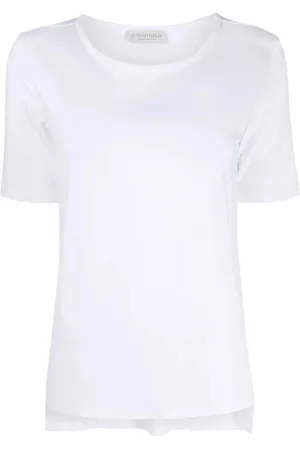 LE TRICOT PERUGIA Tops, Dames, Wit, XL, Witte T-shirt met korte mouwen en asymmetrische zoom
