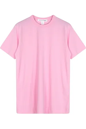 Comme des Garçons Tops, Dames, Roze, M, Katoen, Roze Logo Print Katoenen T-shirt