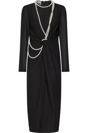 Moschino Kleedjes, Dames, Zwart, M, Katoen, Elegante Zwarte Jurk met Parelkettingen