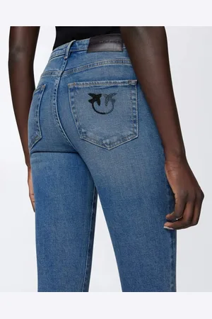 Pinko Jeans, Dames, Blauw, W28, Katoen, Love Birds Geborduurde Skinny Jeans
