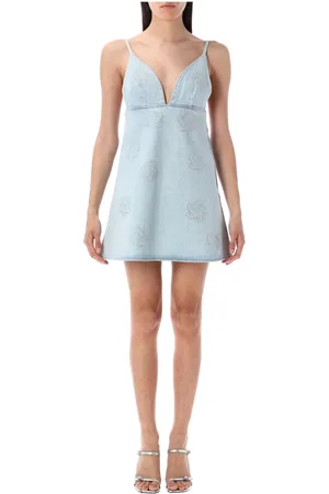 ROTATE Kleedjes, Dames, Blauw, S, Denim, Lichtblauwe Denim Stud Mini Jurk
