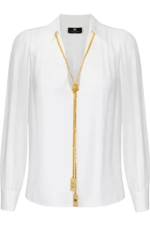 Elisabetta Franchi Blouses & Shirts, Dames, , S, Polyester, Elegante ivoorkleurige blouse met kettingbedel