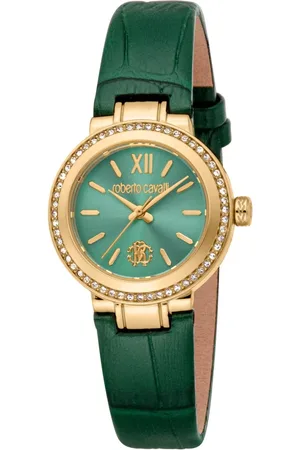 Roberto Cavalli Accessoires, Dames, Groen, ONE Size, Elegant Quartz Watch with Leather Strap