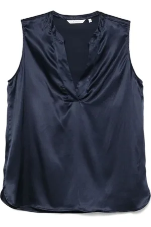 Xacus Tops, Dames, Zwart, M, Blauwe Zijden Overhemd Elegant Comfort