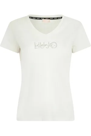 Liu Jo Tops, Dames, Wit, 2Xs, Katoen, Wit Katoenen T-shirt met Strass Logo