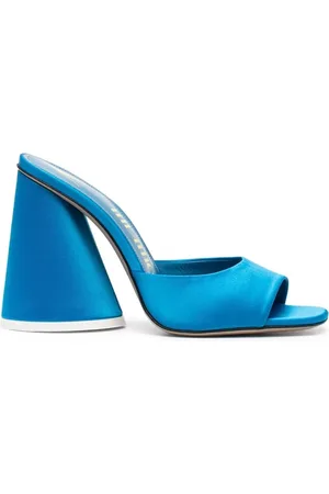 The Attico Schoenen, Dames, Blauw, 37 EU, Satijn, Heldere Blauwe Satijnen Muiltjes Hoge Hak