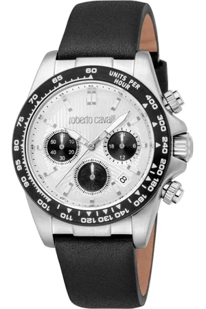 Roberto Cavalli Accessoires, Heren, Zwart, ONE Size, Chronograaf Leren Horloge met Datum