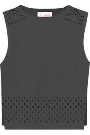 MC2 SAINT BARTH Tops, Dames, Zwart, L, Zwarte Gehaakte Mesh Mouwloze Top