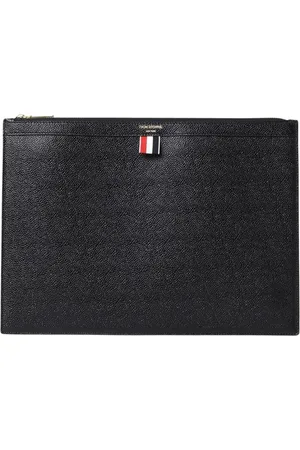 Thom Browne Tassen, Heren, Zwart, ONE Size, Leer, Zwarte Leren Rits Clutch