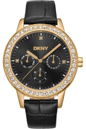 DKNY Accessoires, Dames, Zwart, ONE Size, Elegant Chronograph Watch with Leather Strap