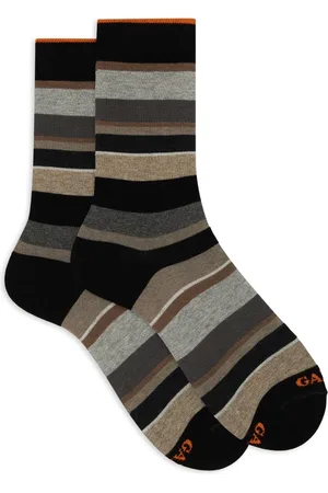 Gallo Ondergoed, Heren, Veelkleurig, M, Katoen, Korte zwarte katoenen sokken voor heren met veelkleurige strepen.
