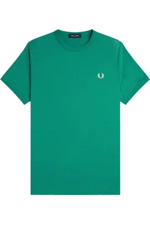 Fred Perry Tops, Heren, Groen, L, Katoen, Logo Geborduurd Katoenen T-Shirt Groen