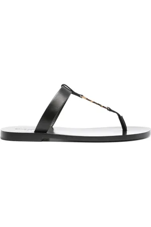 Saint Laurent Schoenen, Heren, Zwart, 43 1/2 EU, Zwarte leren logoslippers