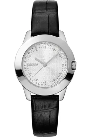 DKNY Accessoires, Dames, Zwart, ONE Size, Klassiek Leren Band Kwarts Horloge